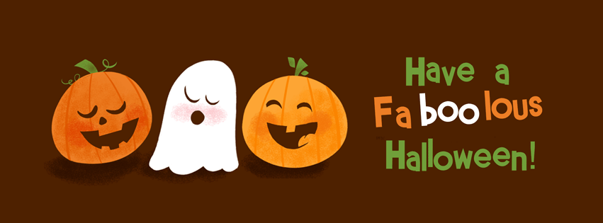 'Have a faboolous Halloween' written next to a ghost and two pumpkins