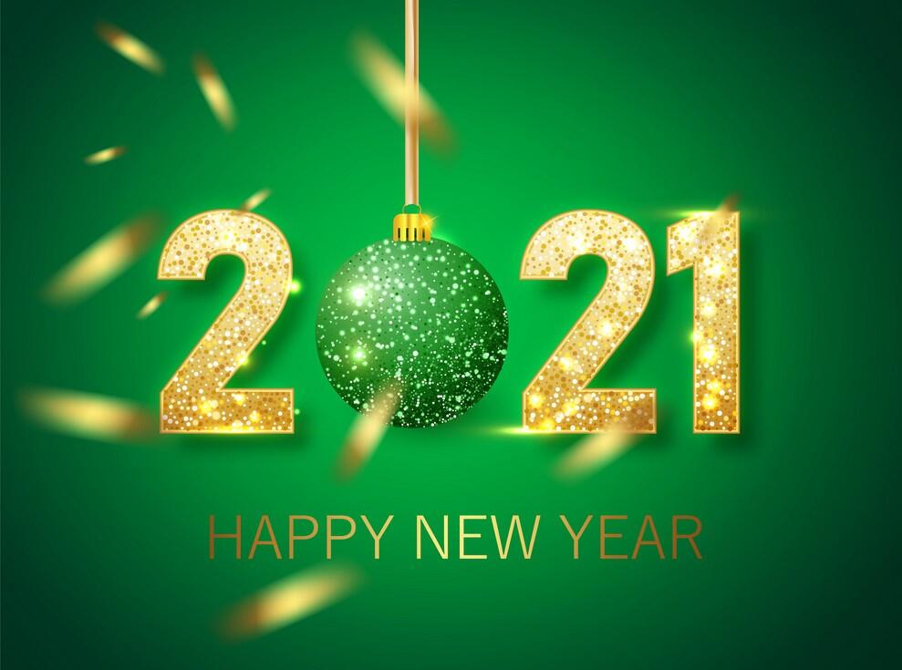 2021 Happy New Year on green background