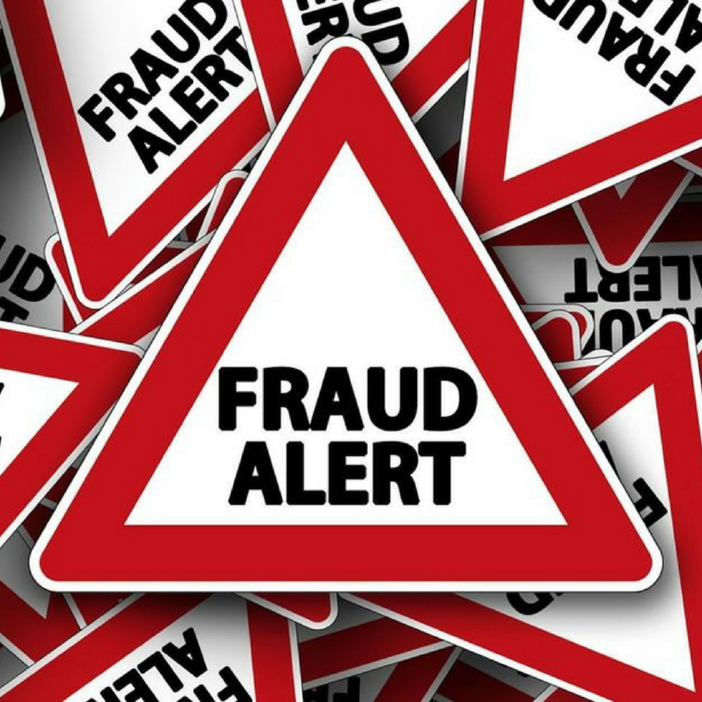 Fraud Alert Triangle in Red White and Black