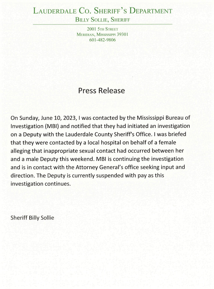 Sheriff's Letterhead green in color