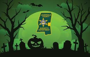 Green jack-o-lantern with spooky black trees and the LCSO logo in green and gold.